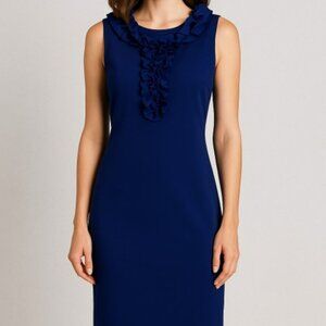 Pre Loved Trina Turk Size 6‎ Sleeveless Navy Sheath with Ruffle Accents Dress